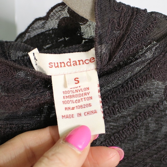 Vintage Sundance Small Sheer Long Sleeved Top with Embroidery Dark‎ Brown - Picture 4 of 6